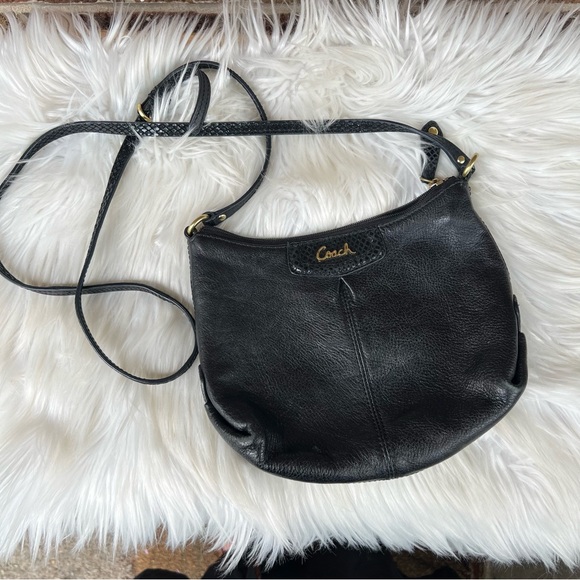 COACH Black Leather Thin Scaled Leather Crossbody Mini Purse - Picture 1 of 6